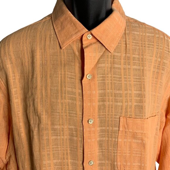Tasso Elba Island Linen Blend Button Up Shirt XL Orange Roll Tab Sleeve Pocket - Picture 2 of 6